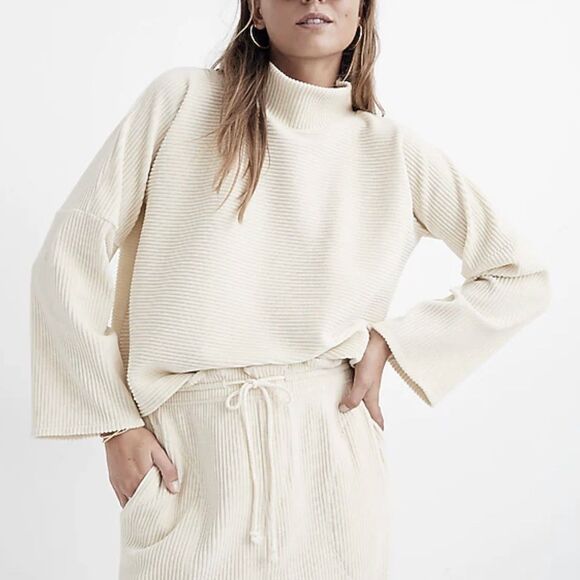 Madewell Sweaters - Madewell Texture & Thread Womens Mockneck Sweater Size Small White Velour Ribbed